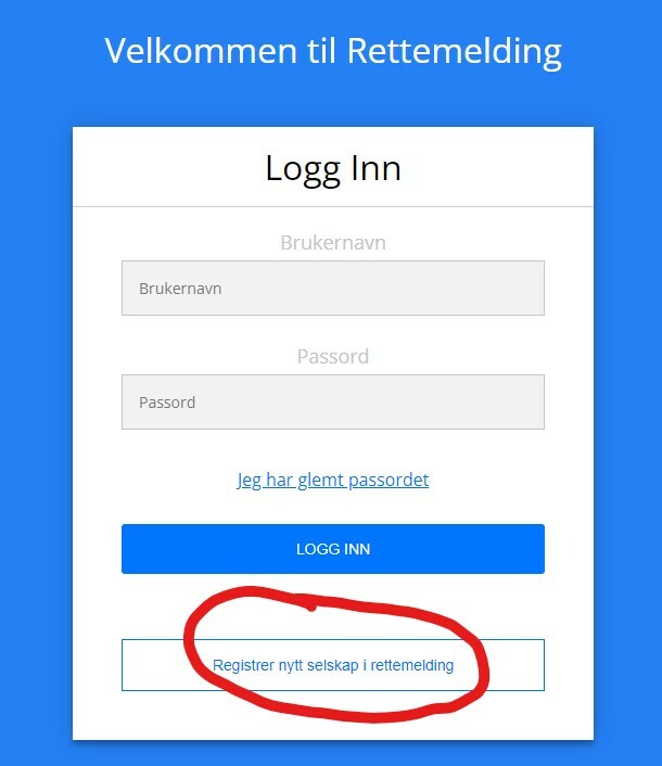Registrere nytt selskap i Rettemelding.no